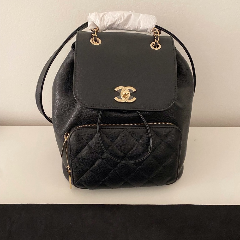 chanel Caviar Quilted Business Affinity Backpack Black LGHW